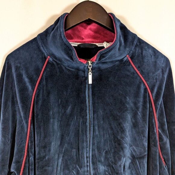 Men's Large Blue VELVET Track Jacket Full Zip Athletic Lounge Shirt Basketball - Picture 3 of 6